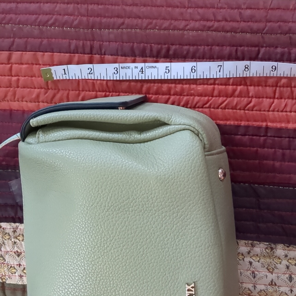 PINK STIX* sage green vegan crossbody adj. strap, dust bag zip top, 2 inside pkt - Picture 5 of 13